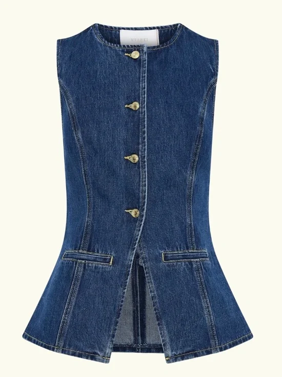 NWT Meshki Abel Denim Button Up Vest Top & Shorts Set XL - Picture 2 of 7